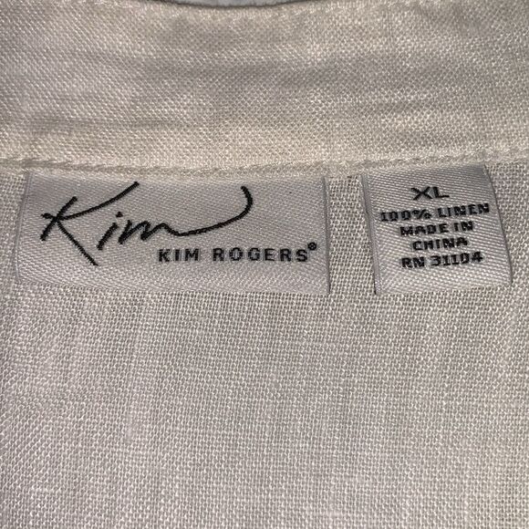 Kim Roger’s Linen Cuffed 3/4 Sleeve White Blouse Buttons Closure Size XL - Picture 7 of 7